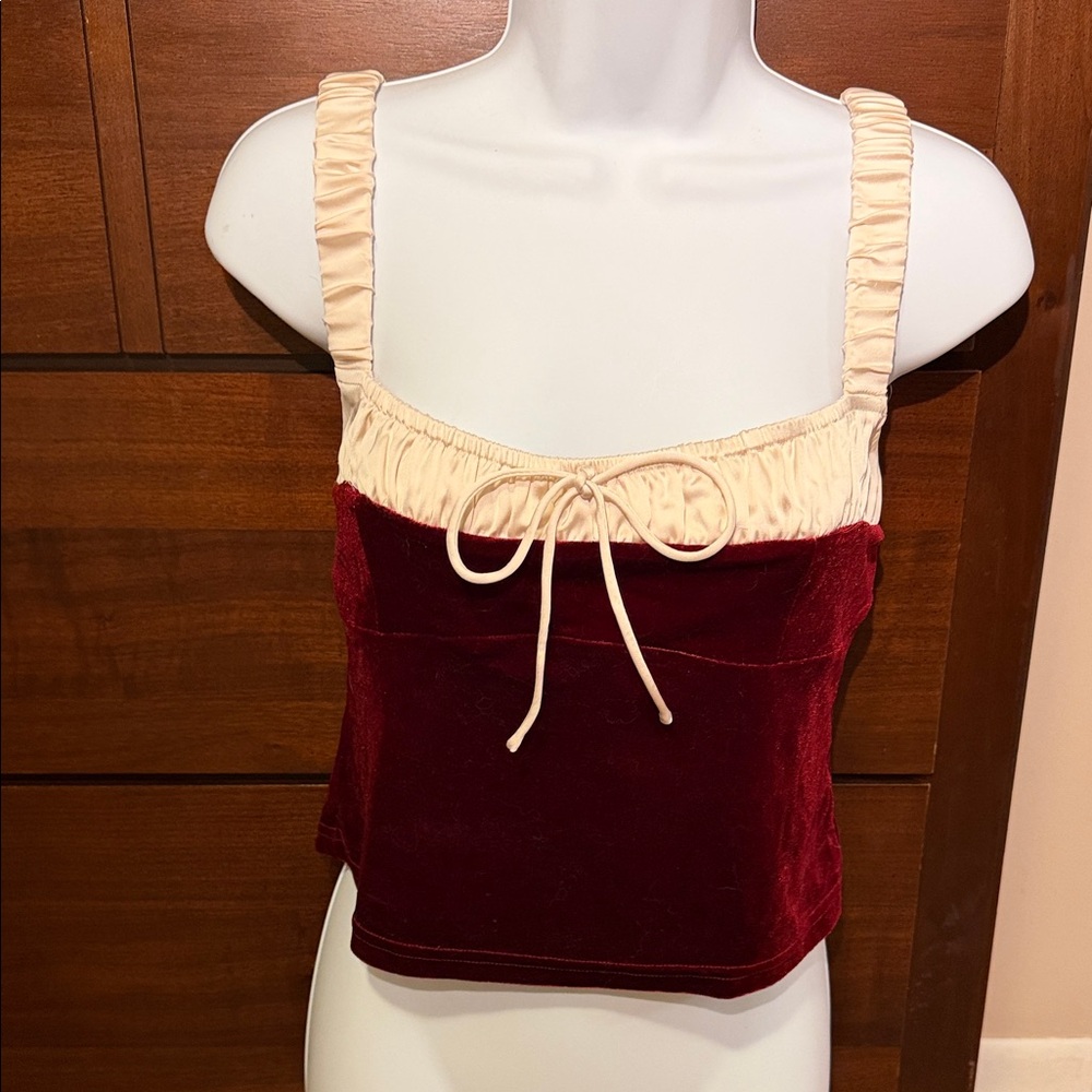 Princess Polly Burgundy Velvet Tank with Cream Trim